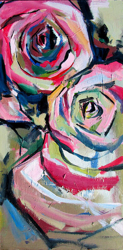 Florals Art Print featuring the painting Two Roses by John Gholson