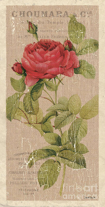 #faatoppicks Art Print featuring the painting Vintage Burlap Floral by Debbie DeWitt