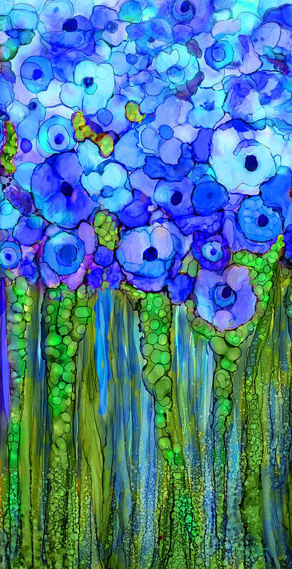 Carol Cavalaris Art Print featuring the mixed media Wild Poppy Garden - Blue by Carol Cavalaris