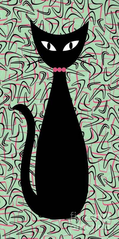 Cat Art Print featuring the digital art Boomerang Cat in Pink and Green by Donna Mibus