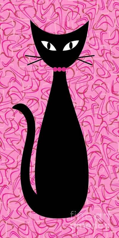 Mid Century Modern Art Print featuring the digital art Boomerang Cat in Pink by Donna Mibus