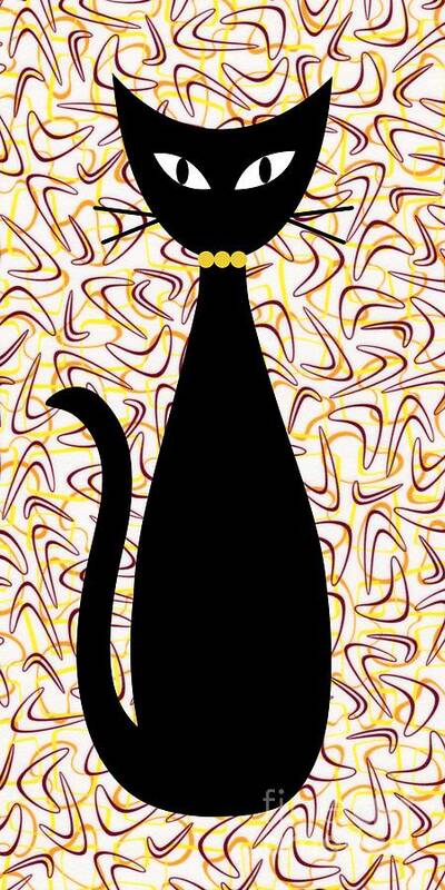 Mid Century Modern Art Print featuring the digital art Boomerang Cat in Yellow by Donna Mibus