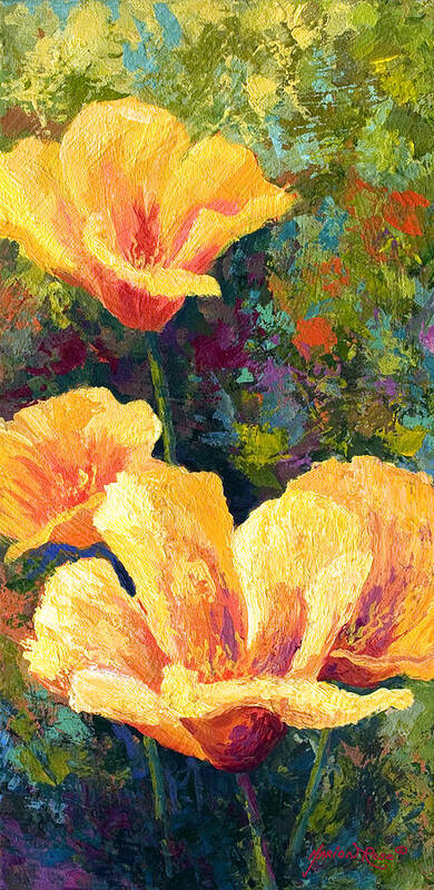 Poppies Art Print featuring the painting Yellow Field poppies by Marion Rose