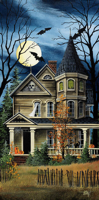 Spooky Yellow House
Halloween Art Print featuring the painting Spooky Yellow House #1 by Debbi Wetzel
