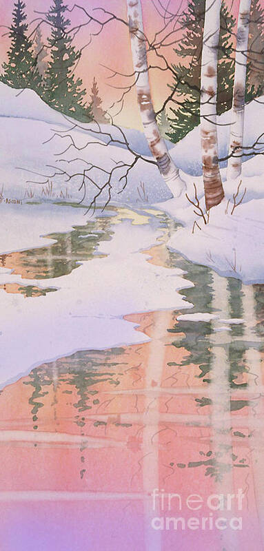 Birch Reflections Ii. Snow Scene Art Print featuring the painting Birch Reflections II by Teresa Ascone