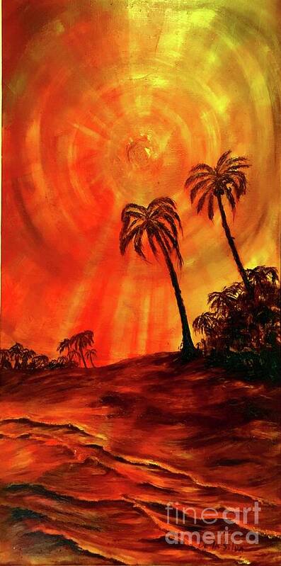 Sunset Beach Art Print featuring the painting Blazing Sun by Michael Silbaugh
