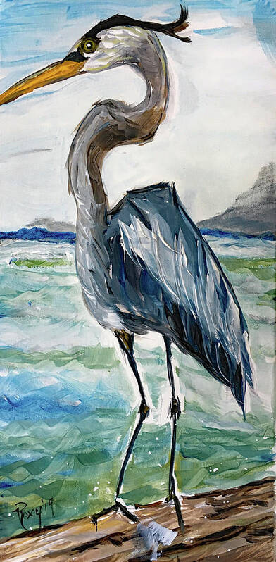 Heron Art Print featuring the painting Blue Heron by Roxy Rich