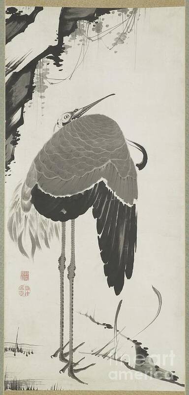 Bird Art Print featuring the drawing Cranes, One Of A Pair, Hanging Scroll, Edo Period by Ito Jakuchu