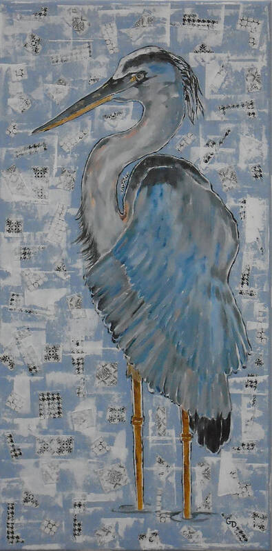 Great Blue Heron Art Print featuring the mixed media Semiahmoo Heron II by Georgia Donovan