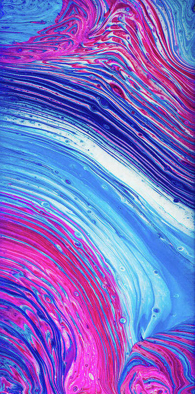 Acrylic Pouring Art Print featuring the painting Acrylic Fluid Painting Tree Ring Pour Blue Pink Magenta by Matthias Hauser