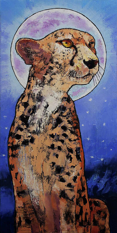 Cheetah Art Print featuring the painting Cheetah Moon by Michael Creese