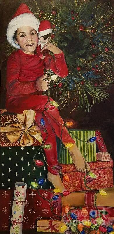 Christmas Art Print featuring the painting Christmas elves by Merana Cadorette