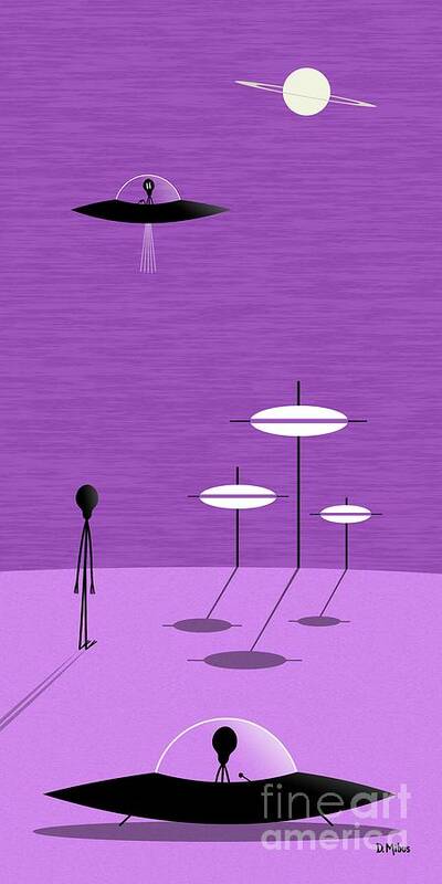 Sci Fi Art Art Print featuring the digital art Friendly Aliens Visit Purple Planet by Donna Mibus