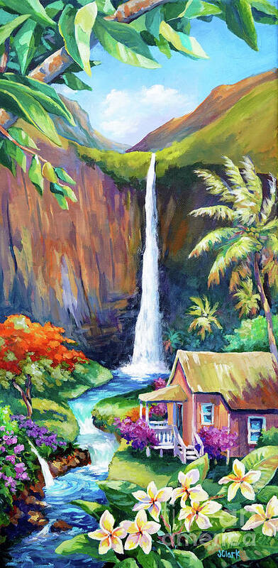 Waterfall Art Print featuring the painting Kauai Cascades by John Clark