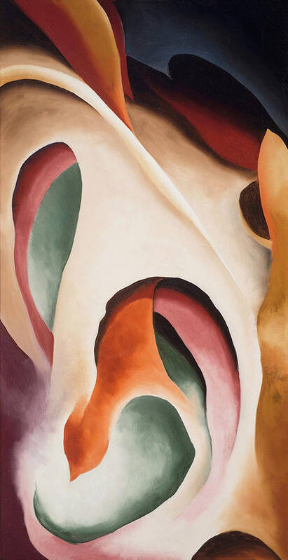 Georgia O'keeffe Art Print featuring the painting Leaf motif No 2 - Colorful modernist abstract nature painting by Georgia O'Keeffe