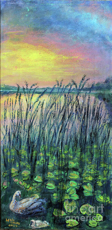 Landscape Art Print featuring the painting Peaceful Pond by Lyric Lucas