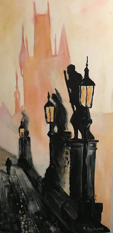 City Art Print featuring the painting Prague, the last tourist by Tetiana Bielkina