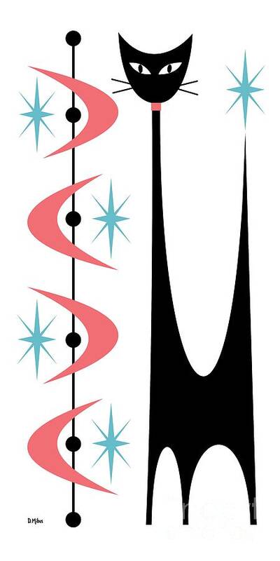 Atomic Cat Art Print featuring the digital art Tall Atomic Cat Pink Boomerangs by Donna Mibus