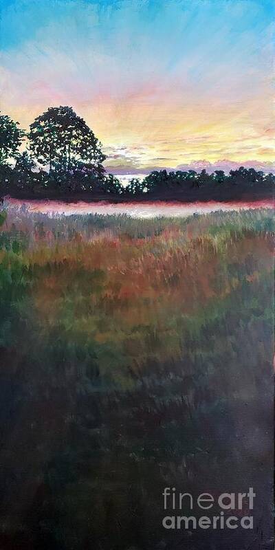 Pond Art Print featuring the painting The Pond at Dawn by Merana Cadorette