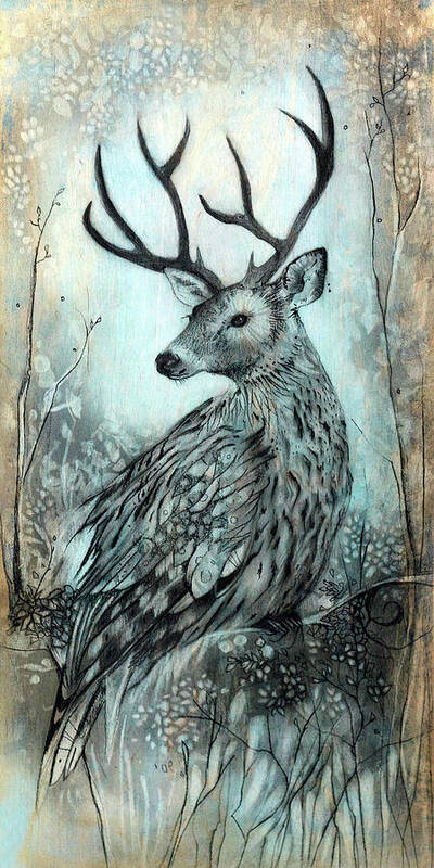 Deer Art Print featuring the mixed media Woodland Fable by Sharlena Wood