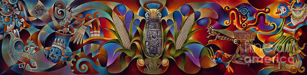 Aztec Art Print featuring the painting Tapestry of Gods by Ricardo Chavez-Mendez