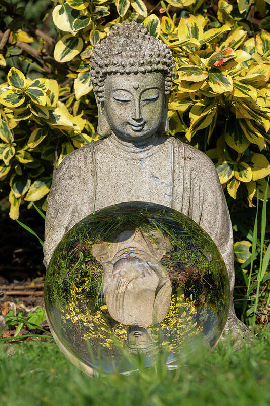 Buddha Art Print featuring the photograph Buddha and ball by Steev Stamford