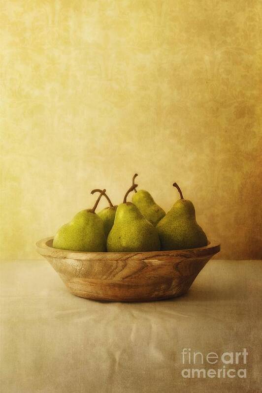 Pears In A Wooden Bowl Art Print by Priska Wettstein