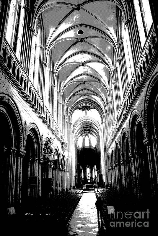 Bayeaux Cathedral Art Print featuring the photograph Bayeaux Cathedral Interior BW by Jacqueline M Lewis