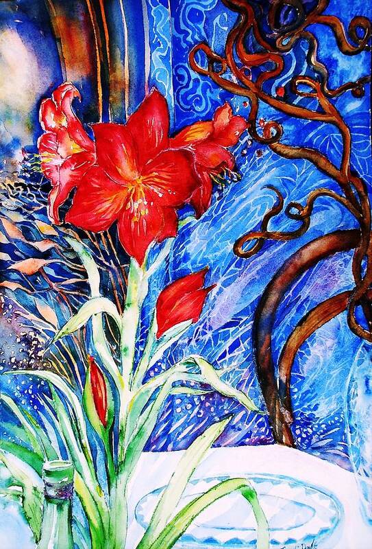 Still Life Art Print featuring the painting Red Amaryllis by Trudi Doyle