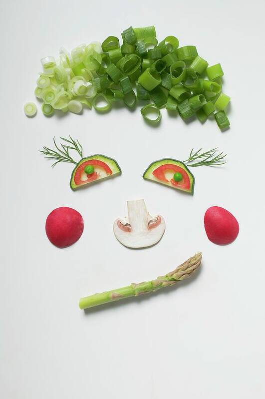 Amusing Art Print featuring the photograph Amusing Face Made From Vegetables, Dill And Mushroom #1 by Foodcollection