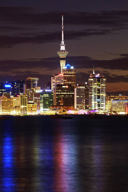 Auckland Art Print featuring the photograph Auckland Cbd, Skytower, And Waitemata #1 by David Wall