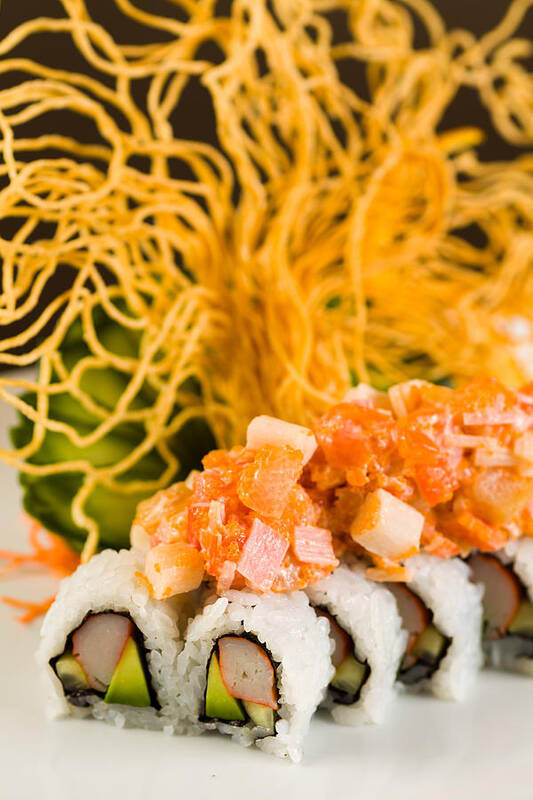 Asian Art Print featuring the photograph Crab and Salmon Roll by Raul Rodriguez