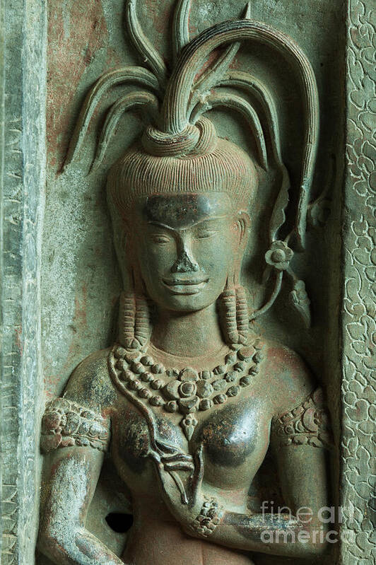 Ancient Art Print featuring the photograph Dancing goddesses carving at Angkor Wat Cambodia #1 by Fototrav Print
