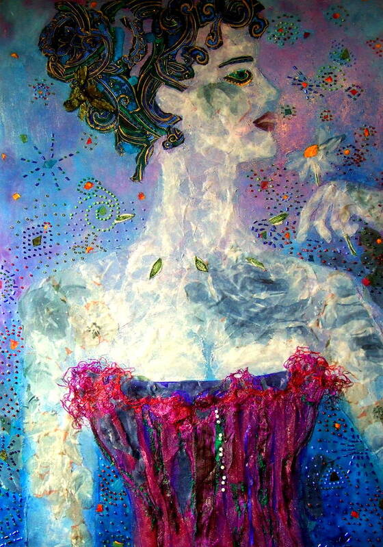 Mixed Media Collage Art Print featuring the mixed media Dreaming #1 by Diane Fine