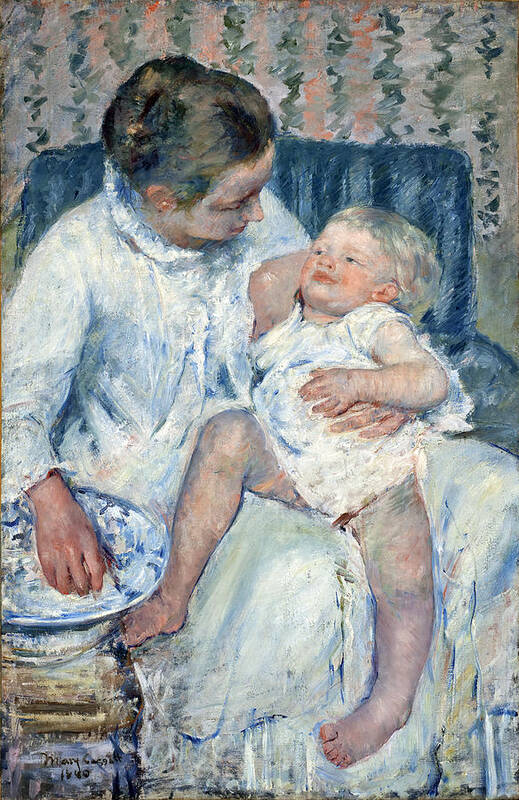Mary Stevenson Cassatt Art Print featuring the painting Mother About to Wash Her Sleepy Child #1 by Mary Stevenson Cassatt