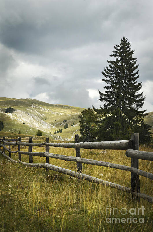 Fence Art Print featuring the photograph Mountain Landscape by Jelena Jovanovic