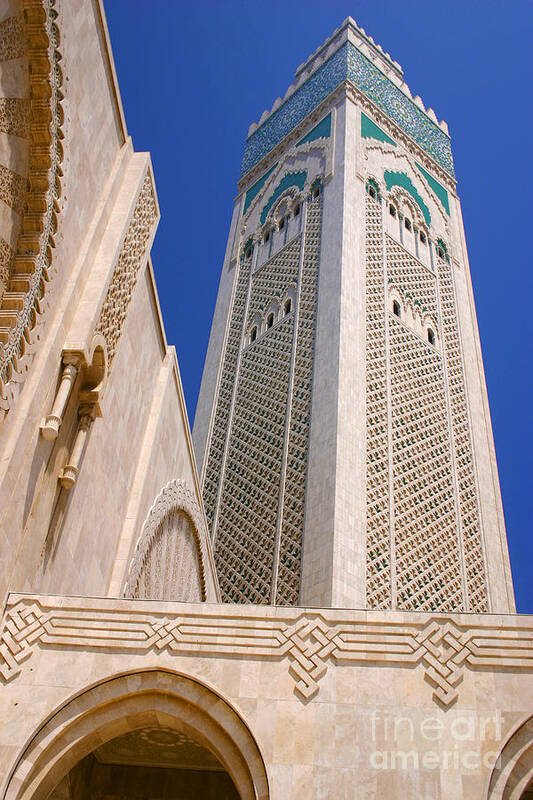 Hassan Ii Mosque Art Print featuring the photograph The Hassan II Mosque Grand Mosque with the Worlds Tallest 210m Minaret Sour Jdid Casablanca Morocco #1 by PIXELS XPOSED Ralph A Ledergerber Photography