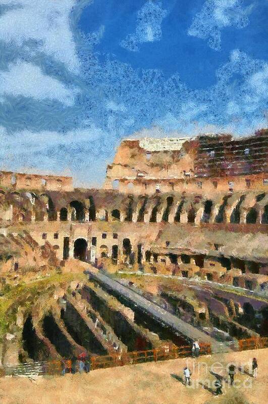 Colosseum Art Print featuring the painting Colosseum in Rome #6 by George Atsametakis