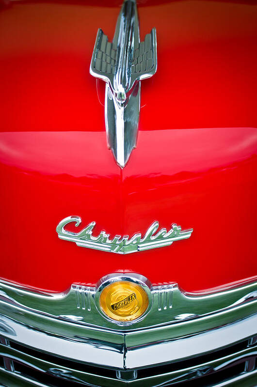 1949 Chrysler Town And Country Convertible Hood Ornament And Emblems Art Print featuring the photograph 1949 Chrysler Town and Country Convertible Hood Ornament and Emblems by Jill Reger
