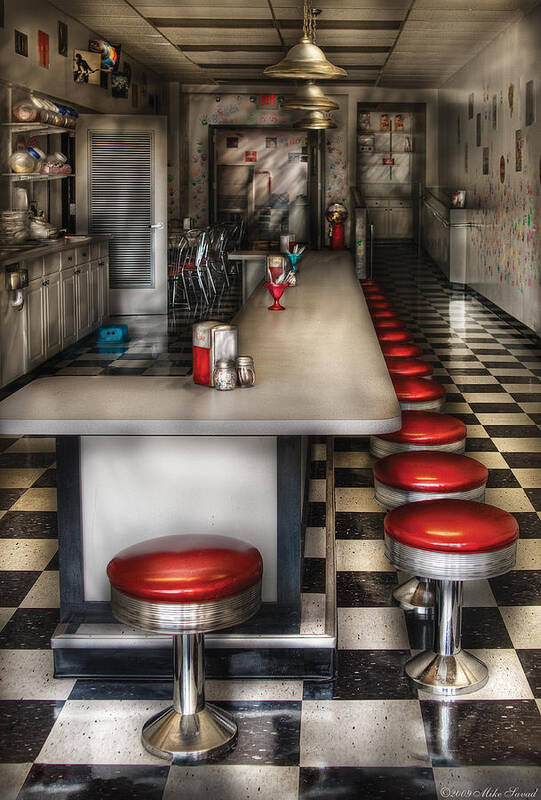 Savad Art Print featuring the photograph 1950's - The Ice Cream Parlor by Mike Savad