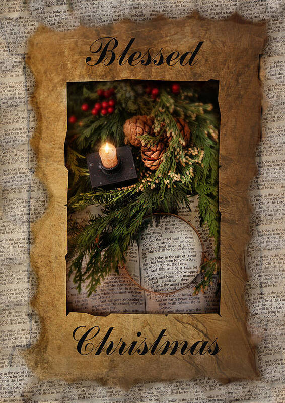 Scripture Art Print featuring the photograph Blessed Christmas #2 by Robin-Lee Vieira
