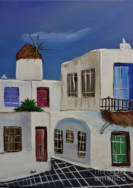 Greece Art Print featuring the painting Greek Village by Janice Pariza