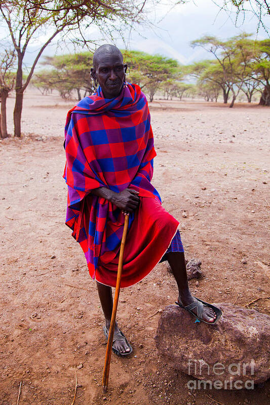 Africa Art Print featuring the photograph Maasai man portrait in Tanzania #2 by Michal Bednarek