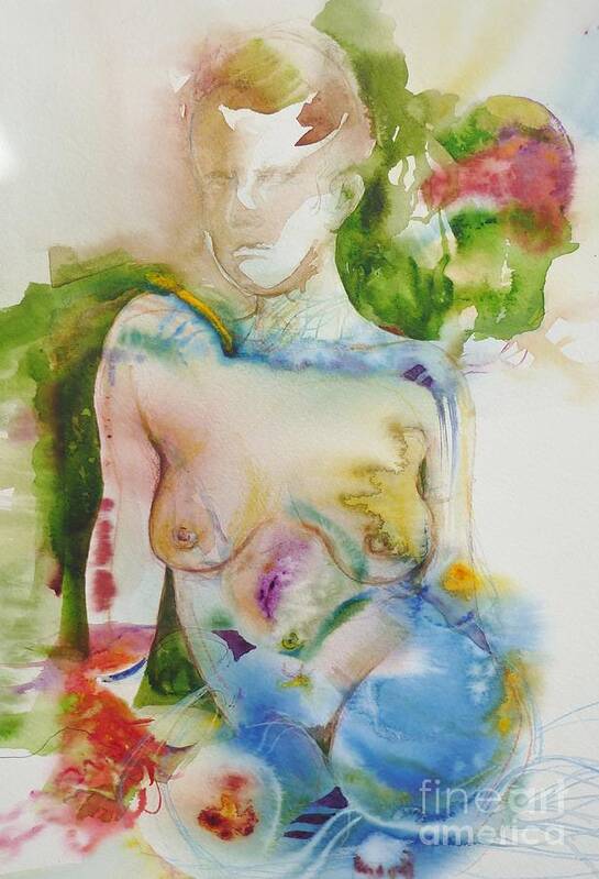 Nude Art Print featuring the painting Sitting nude #2 by Donna Acheson-Juillet