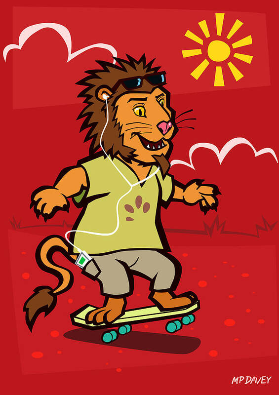 Lion Art Print featuring the digital art skateboarding Lion #1 by Martin Davey
