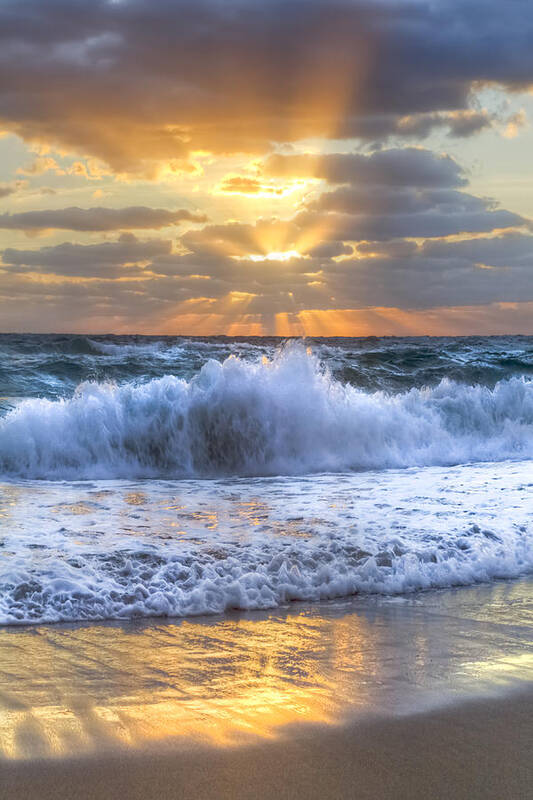 Ocean Art Print featuring the photograph Splash Sunrise by Debra and Dave Vanderlaan