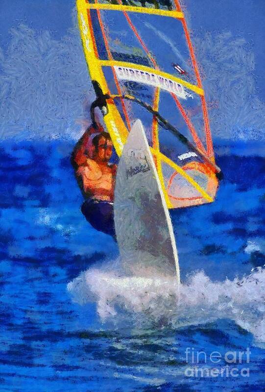 Windsurfing Art Print featuring the painting Windsurfing #20 by George Atsametakis