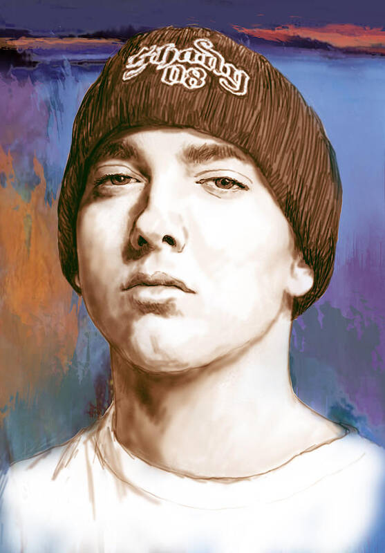 Art Drawing Sharcoal.ketch Portrait Art Print featuring the drawing Eminem - stylised drawing art poster #3 by Kim Wang