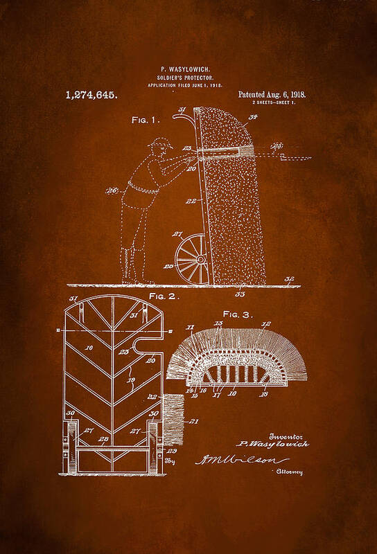 Soldier's Protector Patent 1918 Art Print featuring the digital art Soldier's Protector Patent 1918 #2 by Patricia Lintner