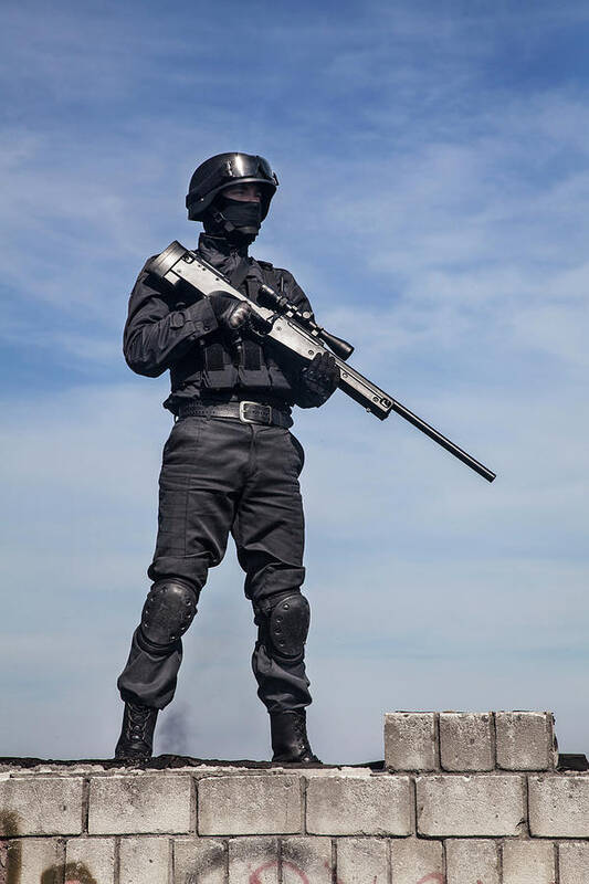 Swat Police Sniper In Black Uniform #3 Art Print by Oleg Zabielin - Pixels